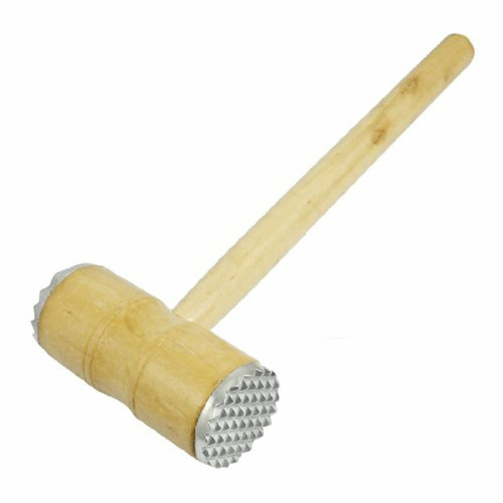 Wooden & Aluminium Meat Mallet Wood Tenderizer Hammer Round End Steak