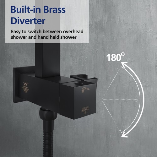 ACA Dual Shower Head Set 12'' Rectangle Black Rain Shower Head 3-MODE Handheld - Picture 4 of 10