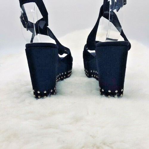 Newbark LA Maggie Wedge Platform Wrap Strap Black Suede Studded Size 9.5 M $595 - Picture 3 of 10