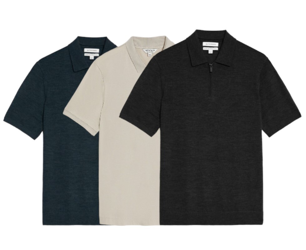 AUTOGRAPH ZIP POLO M&SSUPIMA PURE COTTON SHORT SLEEVE T