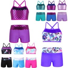 Kids Girls Sportwear Two Piece Swimsuit Skinny Swimwear Ballet Outfits Bikini