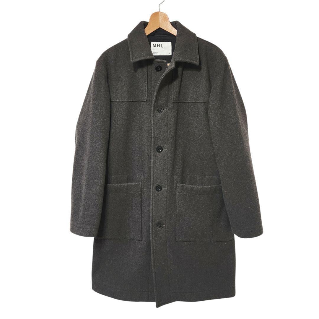 ジャケット・アウター MHL BASIC WOOL MELTON COAT (KHAKI) MHL Melton Wool Balmacaan Coat M Navy Japan Made Margaret