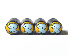 Cute Baby Elephant Tire Valve Caps - Black Aluminum - Set Of Four - Universal