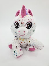 Hug Fun White Unicorn w Confetti Stars Doll Gen Plush 7" Stuffed Animal Toy B39
