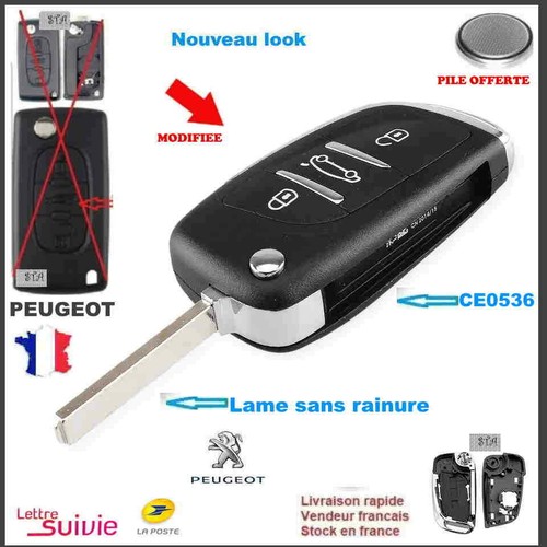 COQUE TÉLÉCOMMANDE 3 Boutons Plip Clé Rainure PEUGEOT