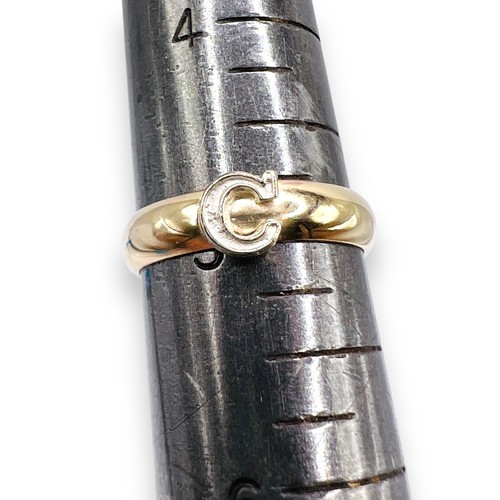 Anillo Oro Blanco 10k Letra Inicial "C" Banda Rellena Oro Amarillo 10k 3.5mm 5.75 - Imagen 8 de 13