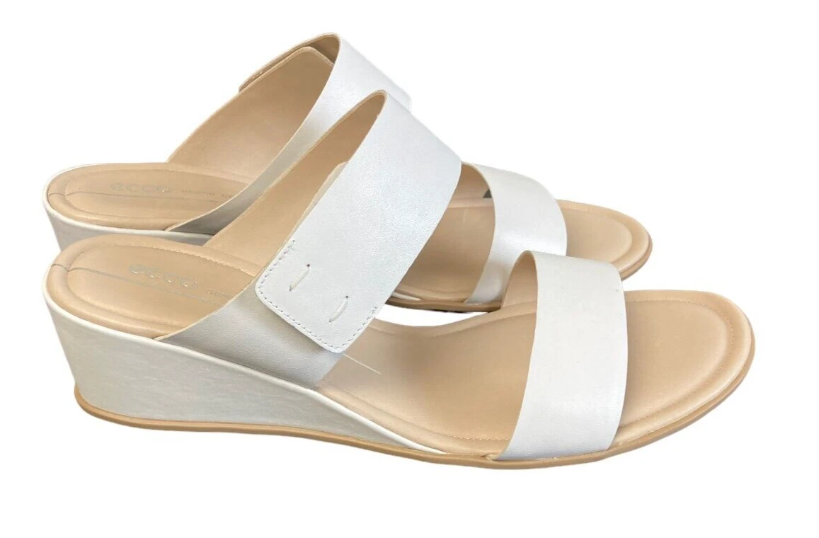 Sandalo zeppa forma ECCO 35 design danese 2 cinghie in pelle US 10 10 5 EU41 bianco