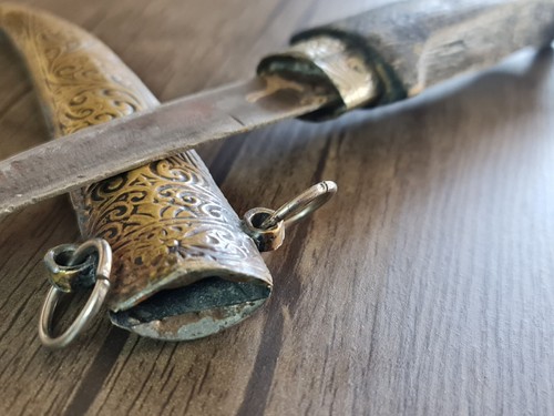 Handmade Antique Moroccan Vintage Dagger Knife Wood Handle Brass Engraved Sword - Picture 2 of 14