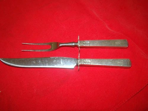 LUNT STERLING SILVER REGENCY CARVING SET  MONOGRAM T