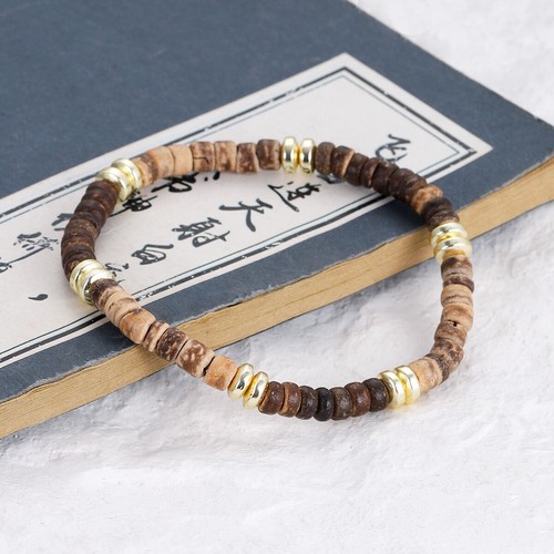 Natural Wood Bracelet Coconut Shell Vintage Stone Beaded Stretch Prayer Bracelet - Picture 32 of 48