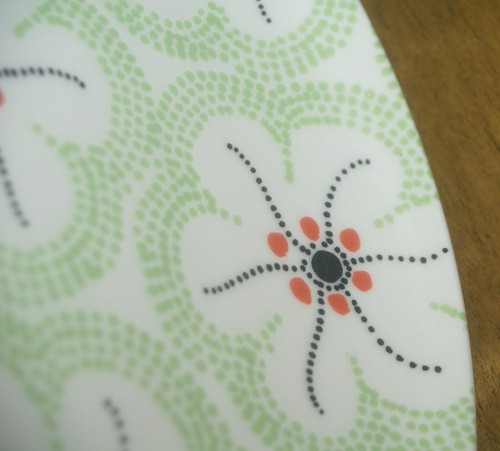 Anthropologie Retro Daisy Floral Plate 8" Salad Dot Green Orange White Navy Flow - Picture 3 of 8