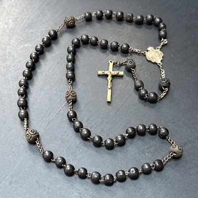 Rare Chapelet Ancien En Acier Du XIXème Avec Boule Et Croix Reliquaire - CH98