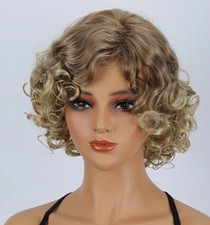 Short Curly Brown Blonde Mix Synthetic Wigs Heat Ok Wigs Women Soft Natural