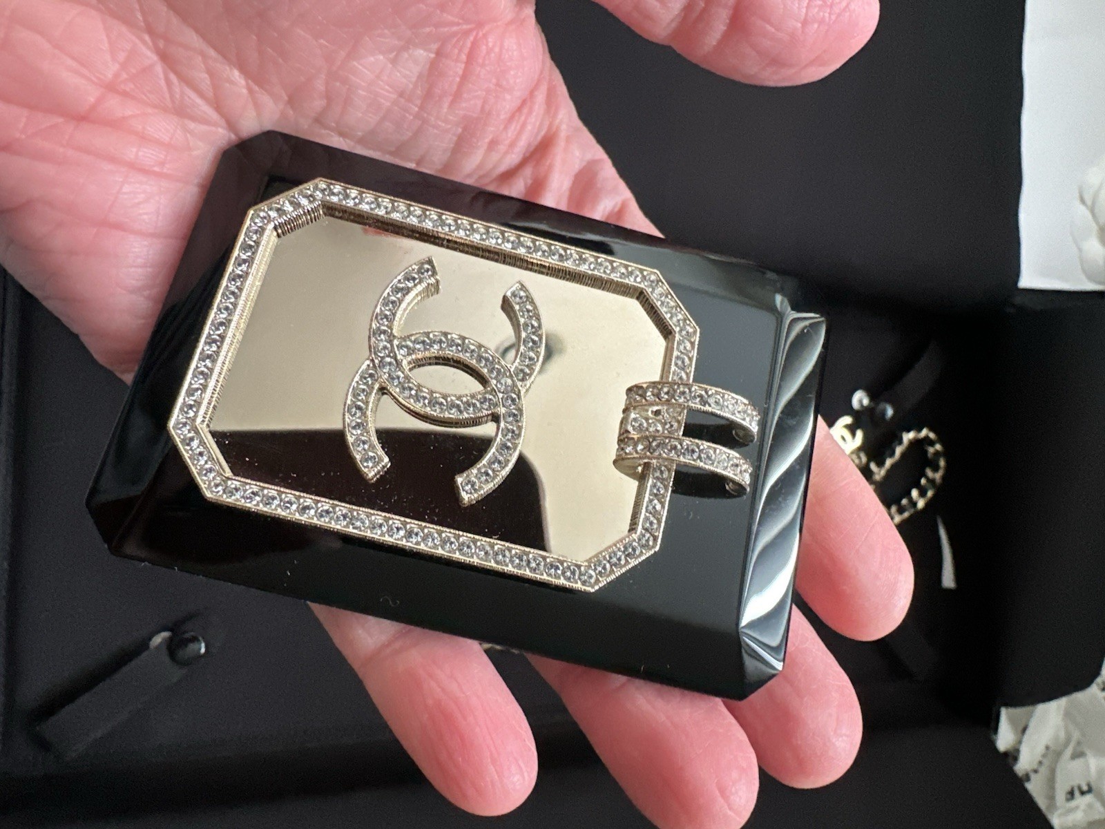 CHANEL Black Gold Rectangular Enamel Card Pendant Necklace 2021 Runway Collector thumbnail 6