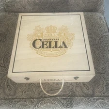 Vintage Cella Fratelli Wooden Wine Bottle Carrier Box Rope Handle Bronze Clasps