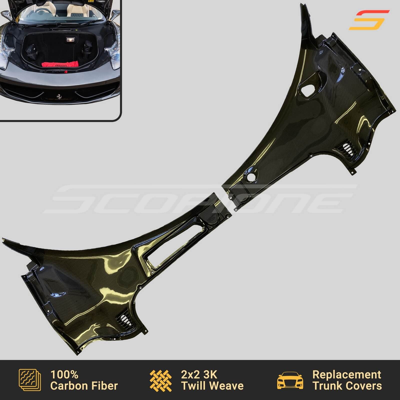 Scopione Carbon Front Bonnet Trunk Hood Covers Kit for Ferrari 458 Italia Spider