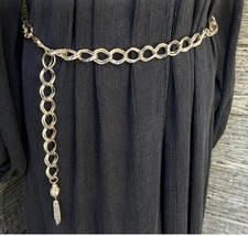 VTG Silver Link Chain Belt Tasseled Adjustable Hook 38 Festival Retro 70 s Boho