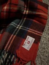 2 Vintage Troy Robe Red Tartan Plaid Stadium Lap Blanket Square Throw Fringe