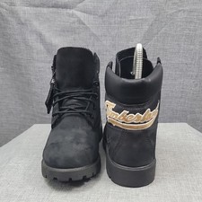 TIMBERLAND Kid's Heel Stitched Emblem Leather Boots 6" Black Nubuck Sz 5US