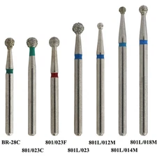 Dental Diamond Burs Round Ball Bur Surgical High Speed Friction Grip 1.6mm 10Pcs