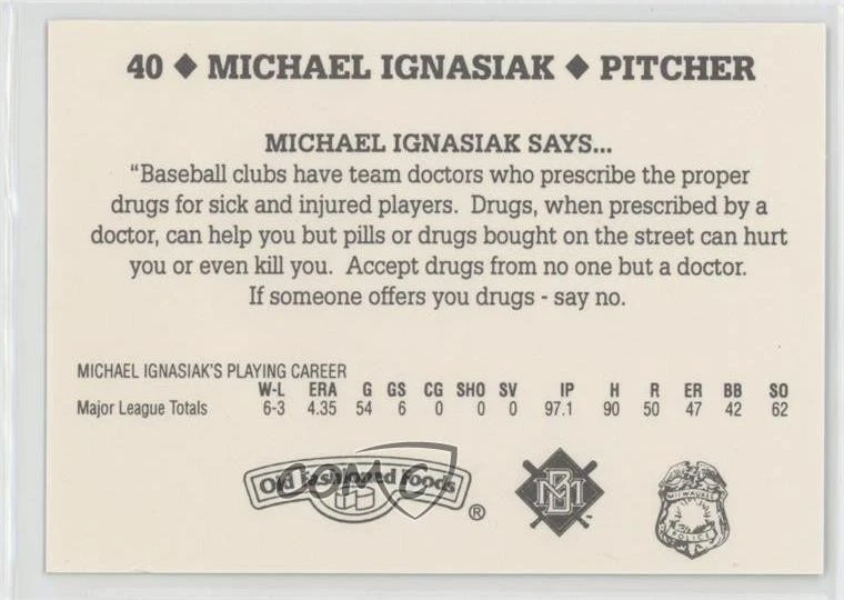 1995 Milwaukee Brewers Police Mike Ignasiak Michael #40 - Image 2 of 2