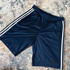 Mens' Adidas Soccer Gym Shorts 3 Stripes Climalite Navy Blue White Medium M