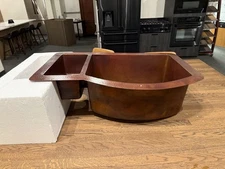 33" Copper Kitchen Sink Hammered Two Basins 16-Gauge