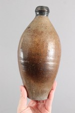 Antique 19thC American Primitive Blue Slip Stoneware Pottery Pumpkin Seed Flask