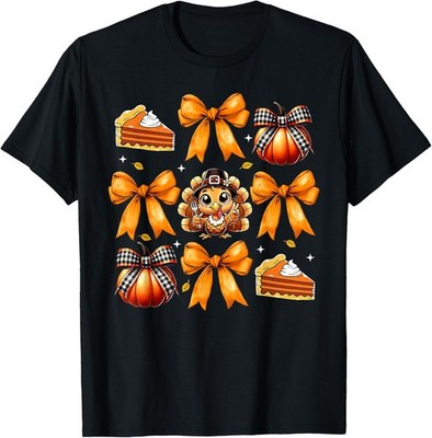 Coquette Bow Pumpkin Pie Funny Turkey Thanksgiving Autumn T-Shirt