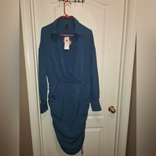 NWT/ CIDER / Women's blue longsleeve midi dress with a drawstring scrunc…