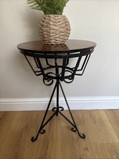 Vintage Black Wrought Cast Iron Plant Stand Side Accent Table Mahogany French