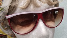 1970s ANNE KLEIN FOR RIVIERA Red Oversized Sunglasses White Brow Brown Gradient