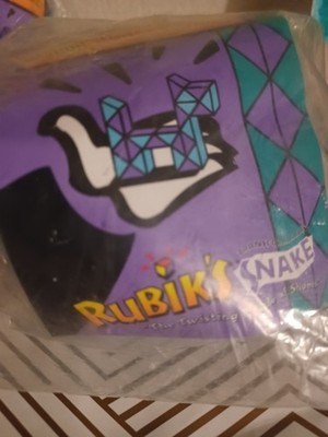 Vintage 1990s Rubik's Snake Twist Toy & Hints Booklet Purple & Green NOS Sealed