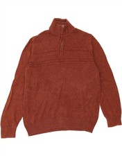 DOCKERS Mens Zip Neck Jumper Sweater Large Brown ZD01