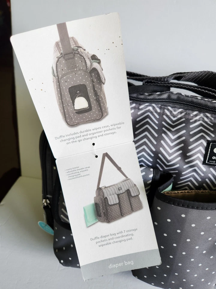 NWT Child Of Mine Carter's Diaper Bag Gray White Chevron Polka Dots Polyester - Image 3 of 4