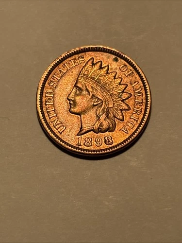1898 “Full Liberty” with Beads and Diamonds- AU -Indian Head Cent Penny