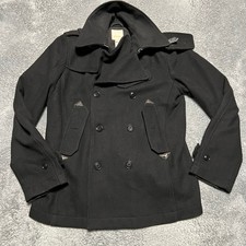 Diesel Coat Womens Large Pea Coat Wool Blend Black Double Brest