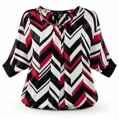By & By Womens XL Chevron Blouse Dolman Sleeves Office Casual Comfortable Cami