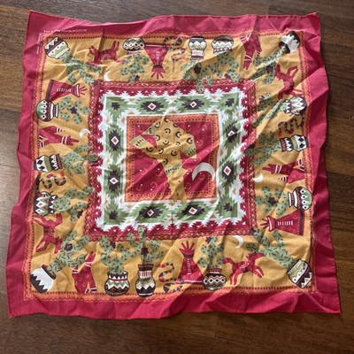 Springs Bandana Southwestern Wolf Teepee Cactus RN16463 21x21 Vtg Made USA {uu}