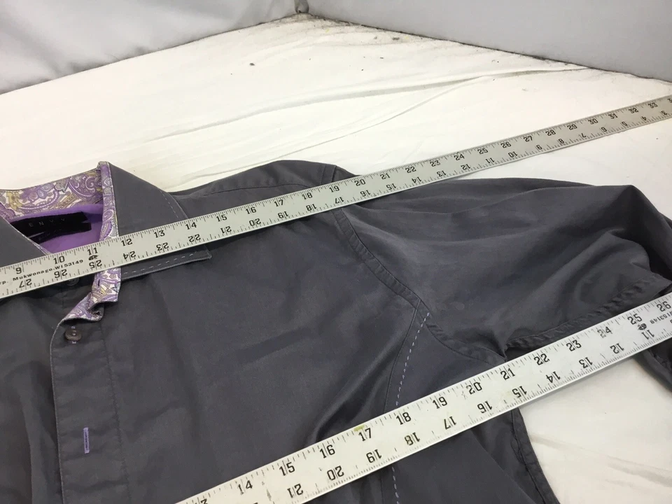 Envy Couture 修身翻盖袖口衬衫 XL 灰色棉土耳其制造 YGI R1-653 — 第 2/4 张图片