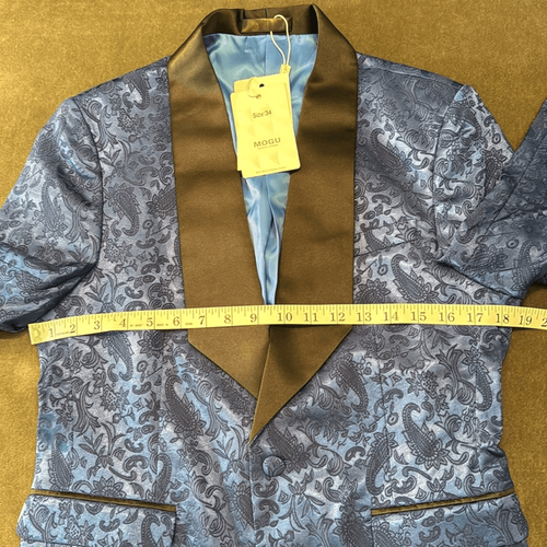Men’s Slim Fit Blue Paisley Tuxedo Suit Jacket Shawl Lapel Wedding Size 34 NWT - Picture 9 of 10