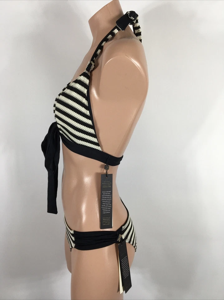 NUEVO NUEVO CON ETIQUETAS Bordado Vitamina A Parte Inferior Descarada M Negro/Blanco Bikini Triángulo Top L Foto 4 de 4