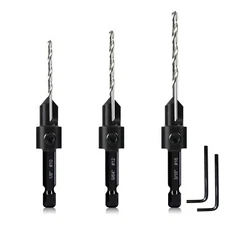 Countersink Drill Bit Set 3in1 Woodworking Counterbore Hole Saw Depth M2 Pilot