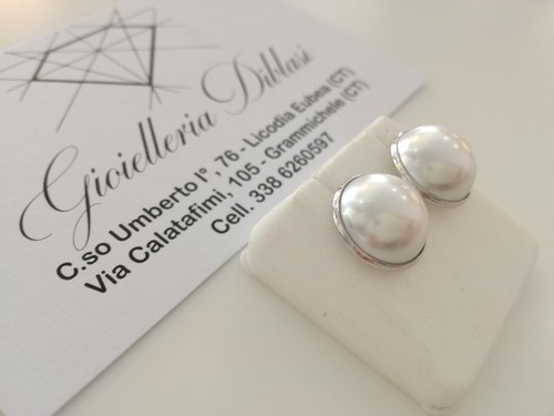 Orecchini in oro bianco e perle naturali 18kt 750% Made in Italy - Foto 2 di 9
