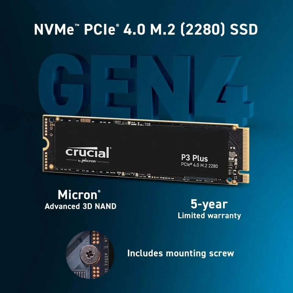 Crucial P3 Plus SSD 1TB PCIe Gen4x4 3D NAND NVMe M.2,up to 5000MB/s OEM package) - Image 4 of 4