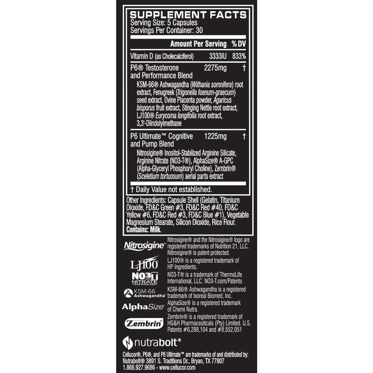 Cellucor P6 Ultimate - TESTOSTERONE & COGNITIVE FORMULA - 150