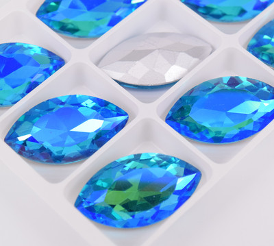50pcs Navette Glass Rhinestone Blue AB Faceted Strass crystal Jewels stones