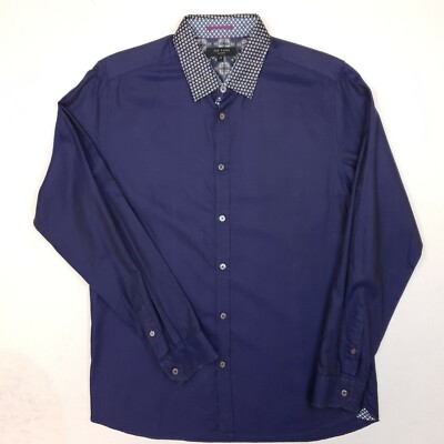 Ted Baker Herren Hemd Größe 4 Deep Purple Regular ohne Muster Baumwolle