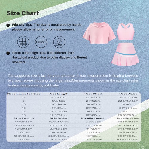 Kids Girls Sports Suit Golf Tracksuit Training 3Pcs/Set Tennis Sportwear Dance - Picture 43 of 73