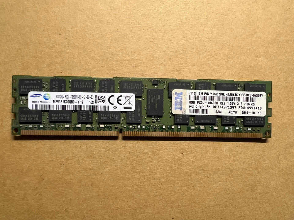 LOT OF 5 SAMSUNG M393B1K70QB0-YH9 8GB PC3L-10600R DDR3 SERVER RAM ECC F1-3(26) - Image 3 of 4